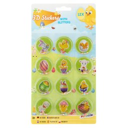Abtibilduri 3D cu Paiete de Paste Fericit pentru copii, 12 buc