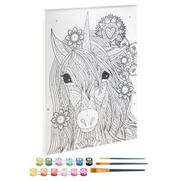 Tablou pe numere cu Unicorn, 12 acuarele si 3 pensule, Grafix