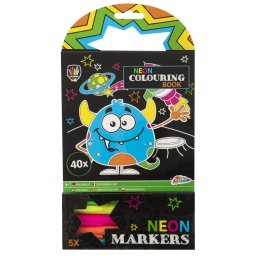 Carte de colorat neon cu 5 carioci, 40 modele - Monstrulet