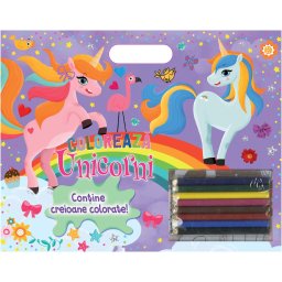 Carte de colorat cu unicorni pentru copii 3+ cu creioane incluse