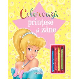 Carte de colorat cu printese si zane, 48 pagini, 4 creioane incluse