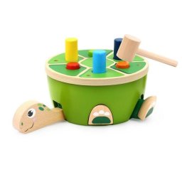 Jucarie de percutie din lemn Broscuta jucausa, cu ciocanel, 2 ani+