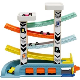 Rampa cu 4 masinute de curse din lemn, garaj si benzinarie, 18 luni+