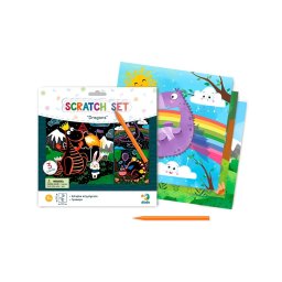 Set creativ de razuit cu dragoni pentru copii, 3 planse, 5 ani+