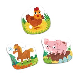 Puzzle 3 in 1 cu animale de la ferma, 2-4 piese, 18 luni+