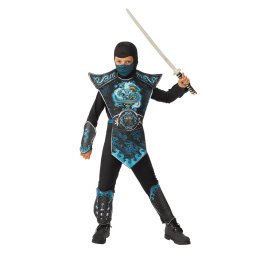 Costum de carnaval Ninja Dragon Albastru pentru copii, cu masca si armura