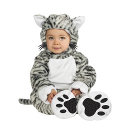 Costum de carnaval pisicuta pentru bebe, cu salopeta, caciula si botine
