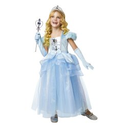 Costum de printesa bleu pentru fete, cu tiara si manusi