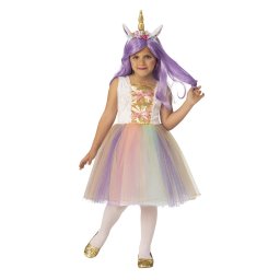 Costum de carnaval Printesa Unicorn pentru fete, cu rochie si bentita