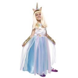 Costum de carnaval Regina Unicorn pentru fete, cu rochie, diadema si manusi