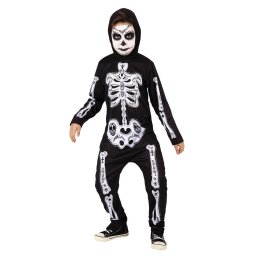 Costum de carnaval schelet pentru copii cu gluga, negru, Rubies