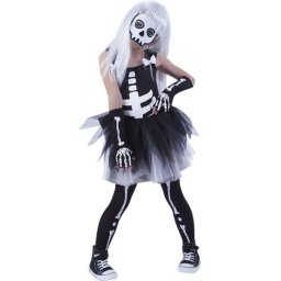 Costum de carnaval Scheletina pentru fete, cu masca si ciorapi