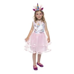 Costum de carnaval unicorn pentru fete, cu rochita si coronita