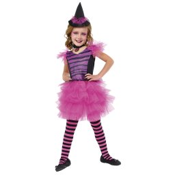 Costum de vrajitoare eleganta roz pentru fete, set carnaval Halloween