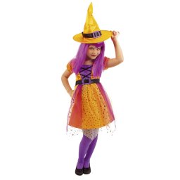 Costum de vrajitoare pentru copii, portocaliu, cu palarie, pentru Halloween