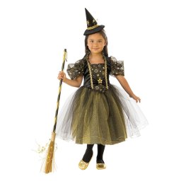 Costum de carnaval vrajitoare pentru fete cu palarie, negru-auriu