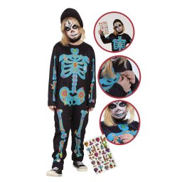 Costum de carnaval schelet pentru copii cu autocolante si gluga detasabila