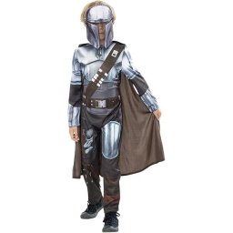 Costum de carnaval Mandalorian pentru copii, cu masca si pelerina
