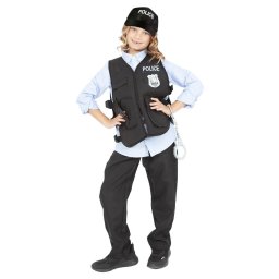 Set costum politist pentru copii cu vesta, sapca si accesorii