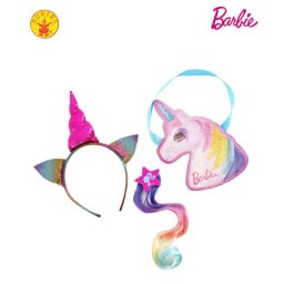 Set accesorii Barbie Unicorn pentru fete cu bentita, geanta si clama