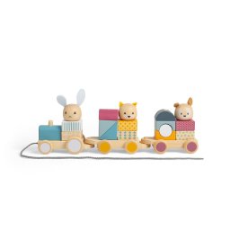 Trenulet cu forme din lemn 2 în 1 cu animalute vesele BigJigs