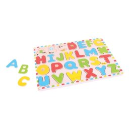 Puzzle alfabet din lemn pentru copii, 26 piese educative ABC