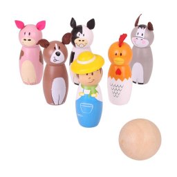 Set de popice din lemn cu animale de la ferma, 6 piese, 2 ani+