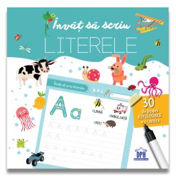 Invat sa scriu literele - caiet reutilizabil cu 30 fise si carioca, 4 ani+