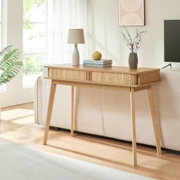 Masa consola pentru hol din bambus Tysvær 110x40x78 cm, cu usi glisante