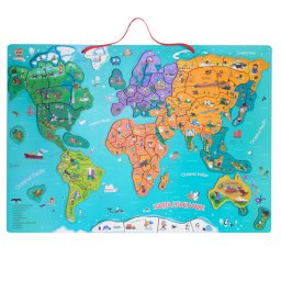 Puzzle magnetic Harta lumii pentru copii, 88 piese, in limba romana