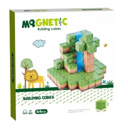 Cuburi magnetice cu tematica natura, 64 piese, 2.5 cm, pentru copii 3+