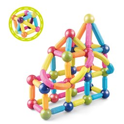 Set de constructie magnetic pentru copii, Forme 3D, 84 piese