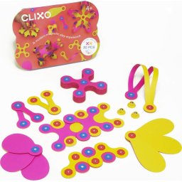 Joc magnetic de construit Clixo Crew Roz si Galben, 30 piese