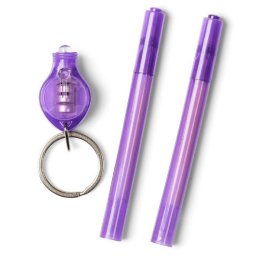 Set de spionaj cu 2 pixuri cu cerneala invizibila si lampa UV