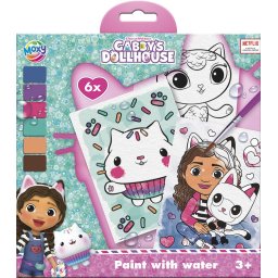 Set pictura cu apa Gabby's Dollhouse cu 6 planse si pensula, 3 ani+