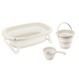 Set baie bebelusi 3 in 1 cu cadita pliabila, galeata si cana, bej