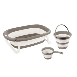 Set baie bebe 3 in 1 cu cadita pliabila, galeata si cana, gri
