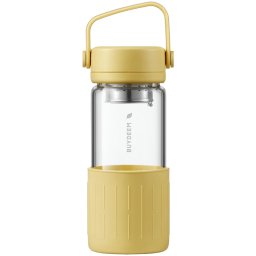 Sticla de ceai cu infuzor BUYDEEM DG42, 300 ml, Protectie silicon, Galben