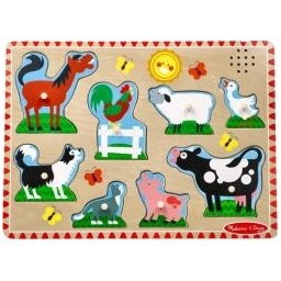 Puzzle din lemn cu sunete Melissa & Doug Spin Master - Animale de la Fermă