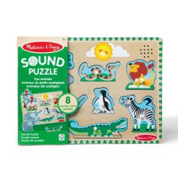 Puzzle din lemn cu sunete Melissa & Doug Spin Master - Animale de la Zoo 8 piese
