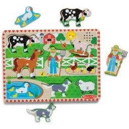 Puzzle din lemn cu sunete Melissa & Doug Spin Master - Animale de la Fermă