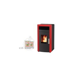 Termosemineu pe peleti, tip centrala, din otel, Alfa Plam, Commo, 15 kW, rosu, autonomie 21 ore