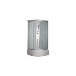 Cabina de dus din sticla securizata si aluminiu, 90 x 90 cm, echipata cu cadita de 35 cm si sifon, GLADYS