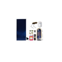 Pachet solar 150 L cu panou plan 2 m² BlauTech Plus, KIT S2, boiler TESY cu 2 serpentine, grup pompare, controler, tub inox, fixare