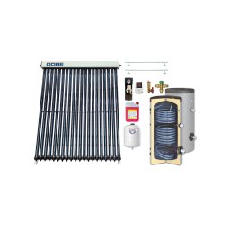 Pachet solar 300 L colector 30 tuburi GOBE Plus KIT S7 boiler HeizTech cu 2 serpentine pompă controler lichid solar fixare ventil termostatic