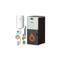 Pachet incalzire STANDARD cu cazan pe peleti, cu curatarea manuala a arzatorului, 35 kW KEPO, cu KIT de instalare si boiler termoelectric