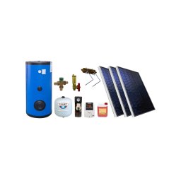 Pachet solar KIT S30, 3 panouri plane 2 mp BlauTech Plus, boiler indirect 300 l HeizTech, grup pompare Pumpfix, controler TECH, vas expansiune, lichid solar si set fixare