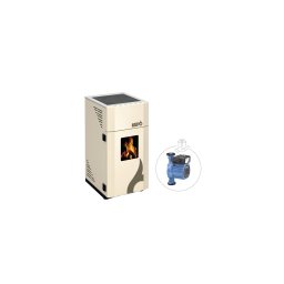 Termosemineu pe lemne 14 + 4 kW, pentru incalzire centrala, cu plita si geam termoizolanta, cream, 600091, KEPO