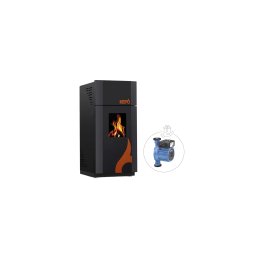 Termosemineu pe lemne 14 + 4 kW, pentru incalzire centrala, cu plita si geam termoizolanta, negru, 600090, KEPO