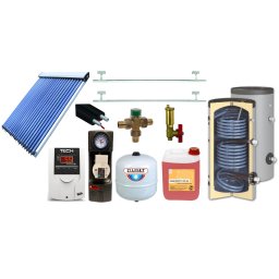 Pachet solar 200 L colector 20 tuburi BlauTech-SOLAR boiler HeizTech cu 2 serpentine tub inox 10 m Pumpfix controler vas fixare